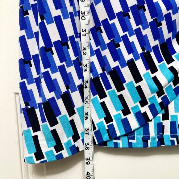 Chicos Geometric Print 3/4 Sleeves Ruching Detail Dress in Blue & Turquoise M - Picture 6 of 11